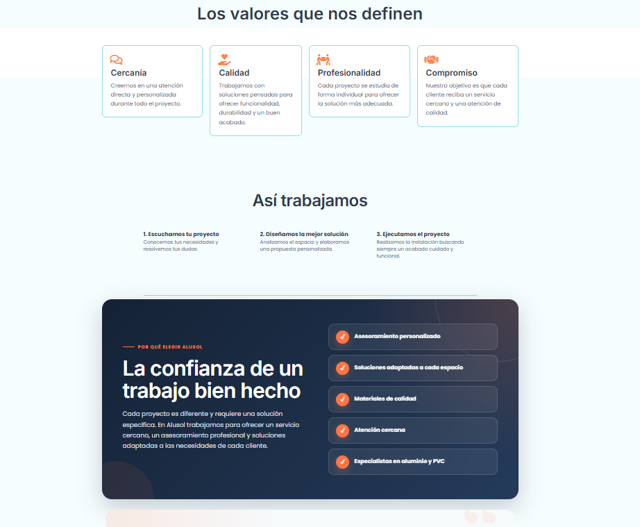 Sección de empresa del proyecto Alusol